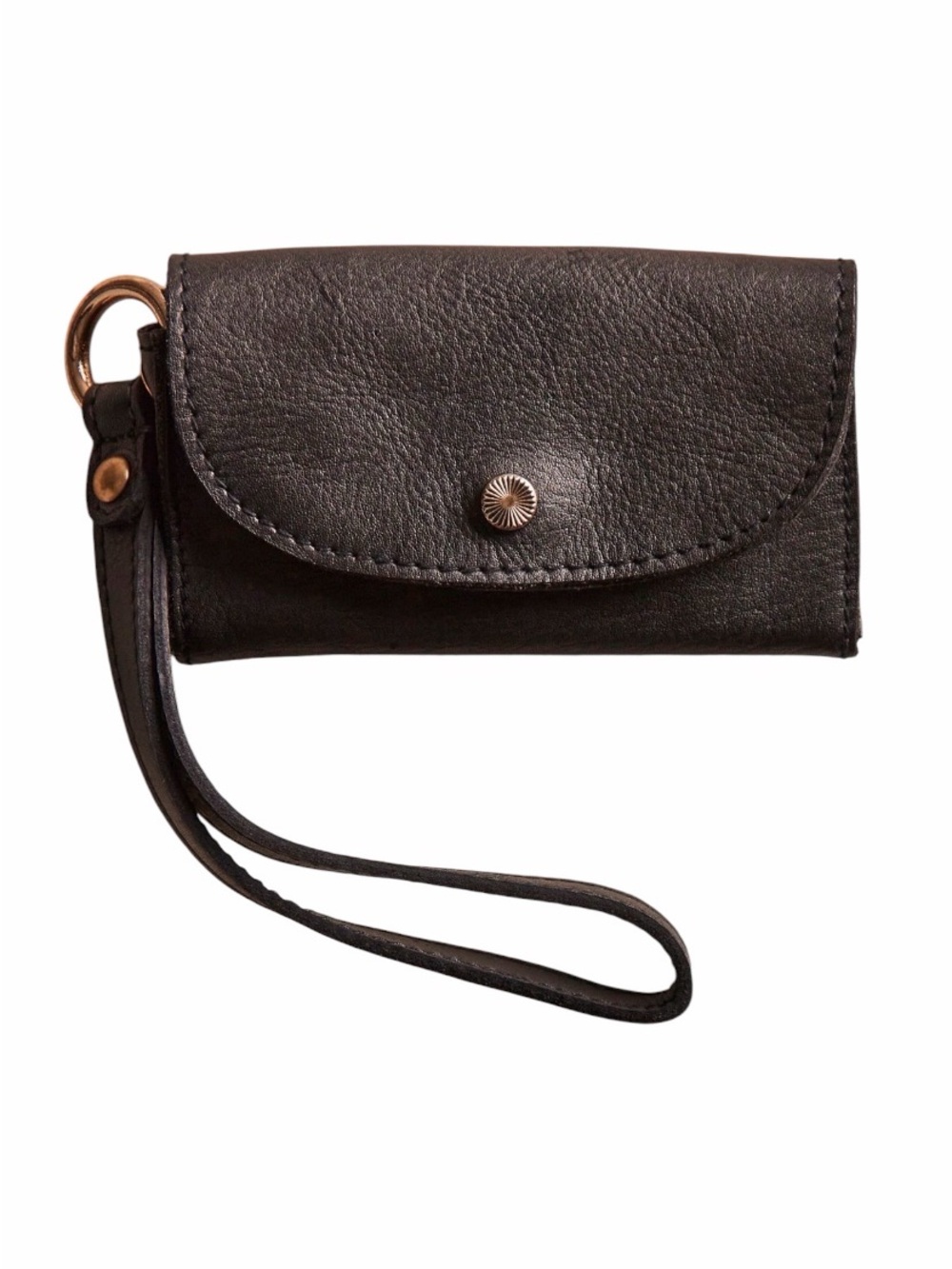 Free People Black Leather Bag Lanyard Wristlet Wallet with Snap Closure NWT
